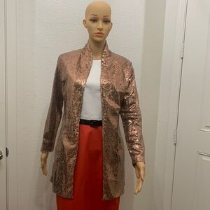 Haoduoyi Gold Or Copper Open Front Long Sleeve Lined Dress Evening Sequin Jacket